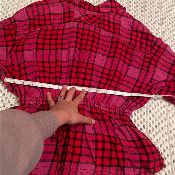NWT Free People We The Free Pacific Dawn Plaid Shirt in color Red Combo - Picture 16 of 16